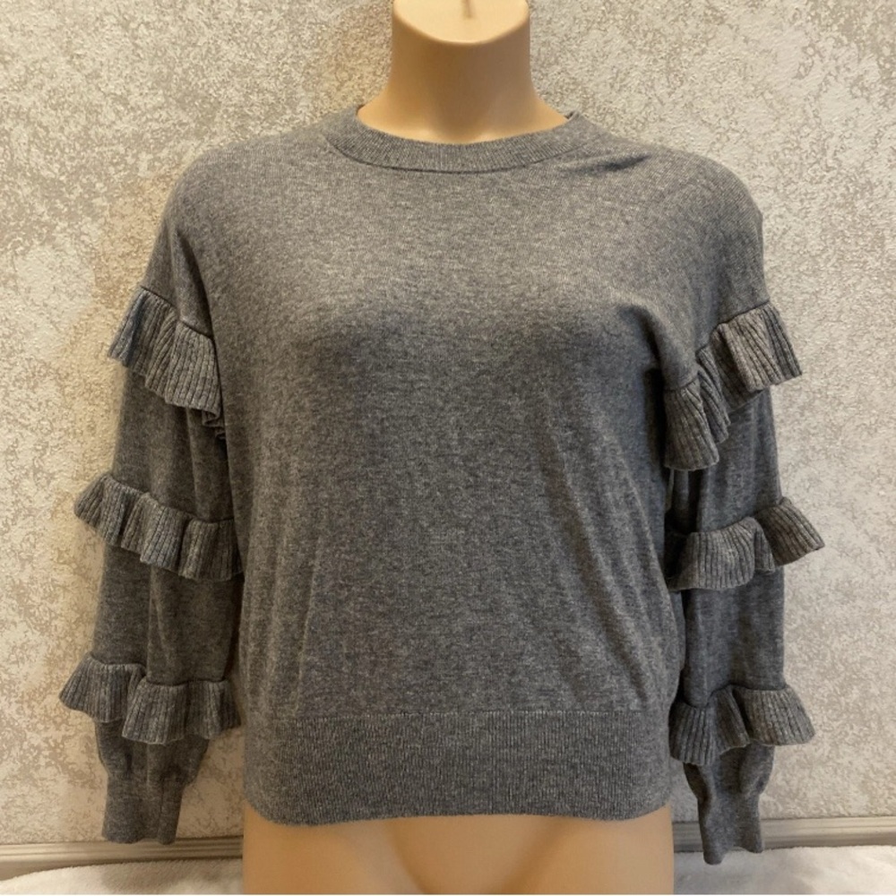 J. Crew Gray Ruffle Sleeve Sweater